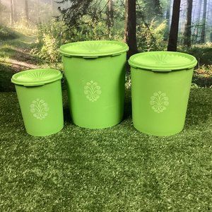 Vintage Tupperware 3 Piece Canister Set Green